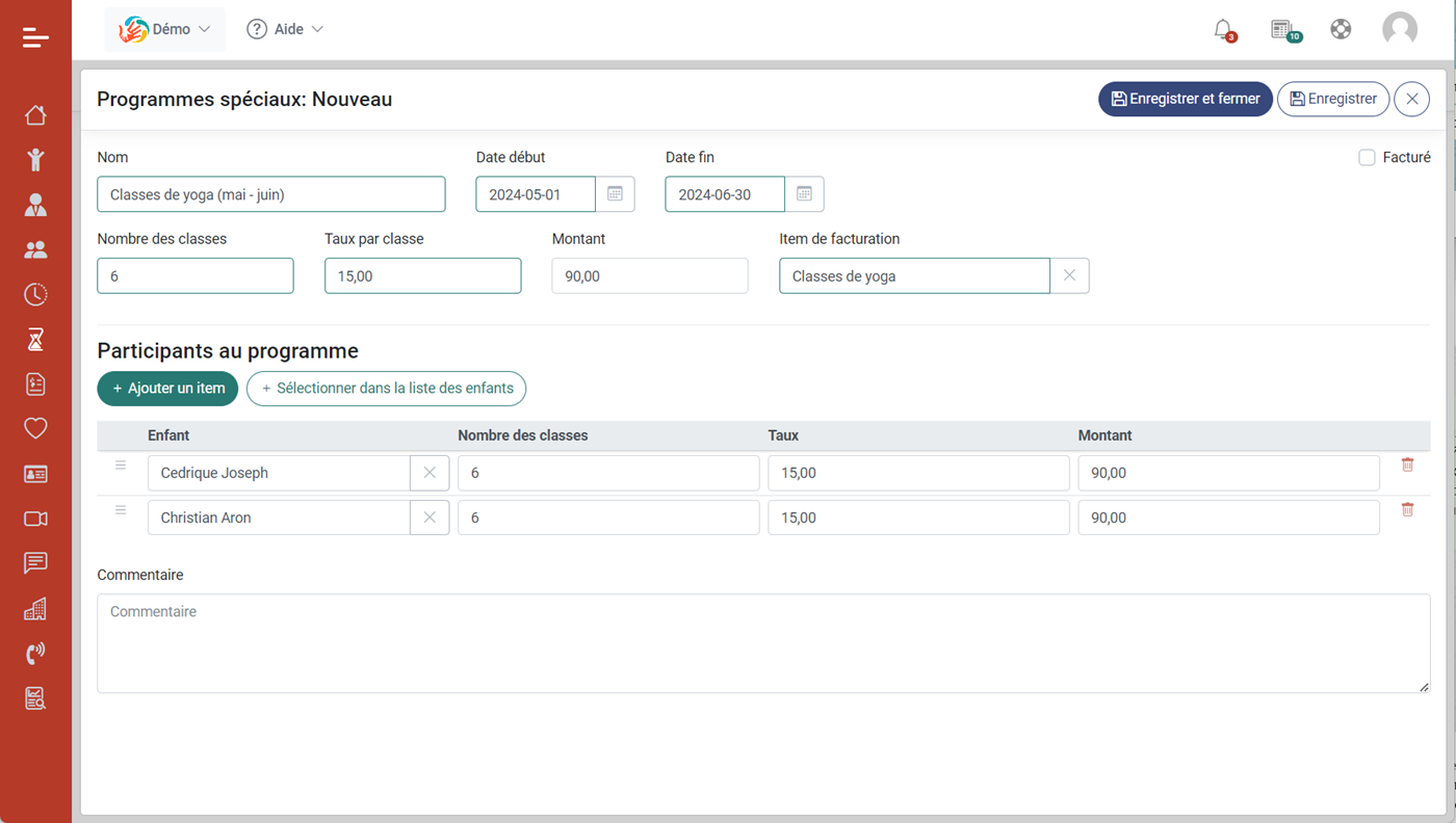 MaGarderie Plus: Facturation des programmes spéciaux MaGarderie Plus: Facturation des programmes spéciaux