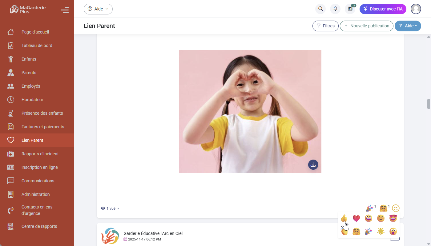 Lien Parent : réactions et confirmations de lecture