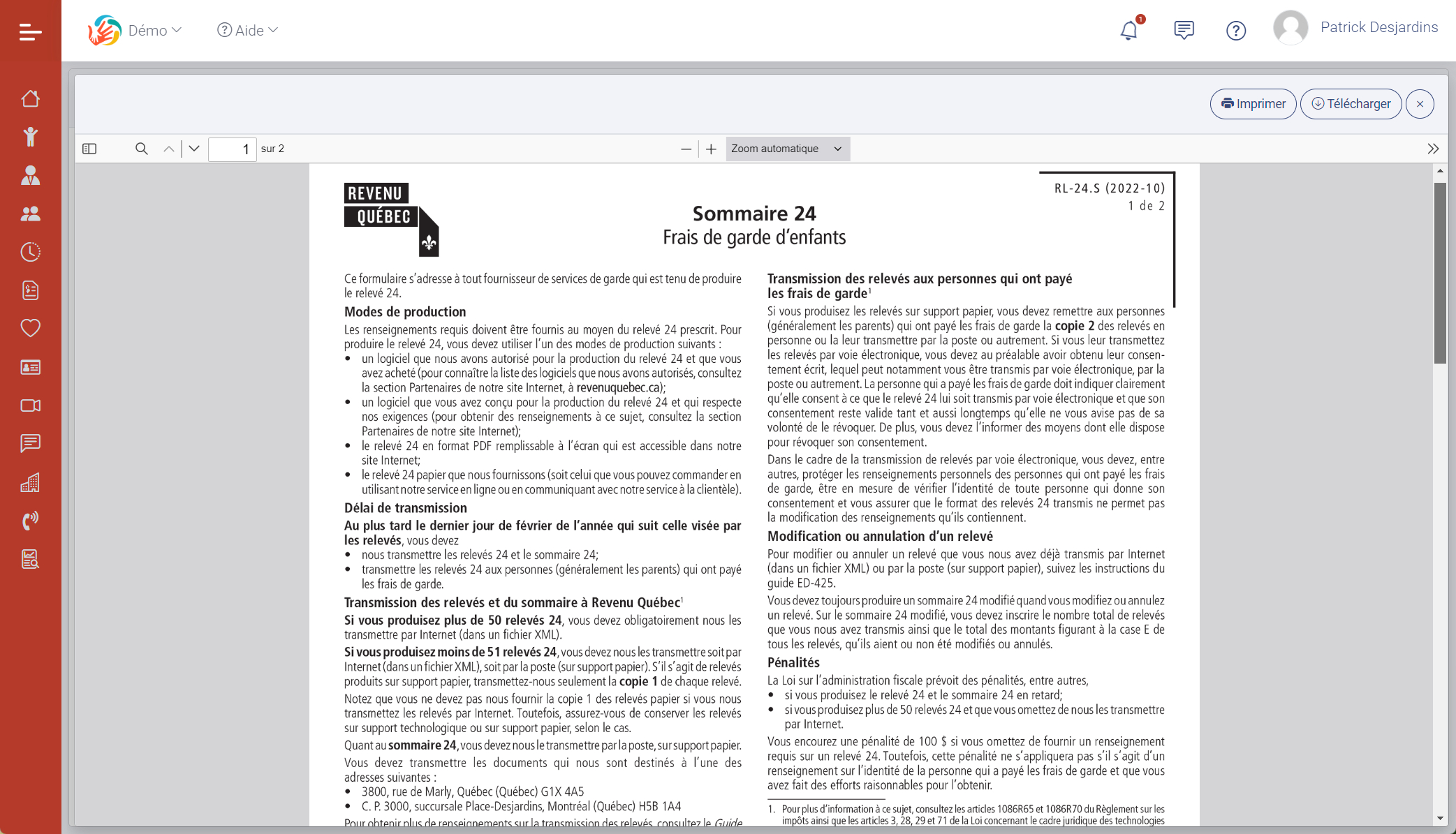 Module de production des relevés 24 Module de production des relevés 24