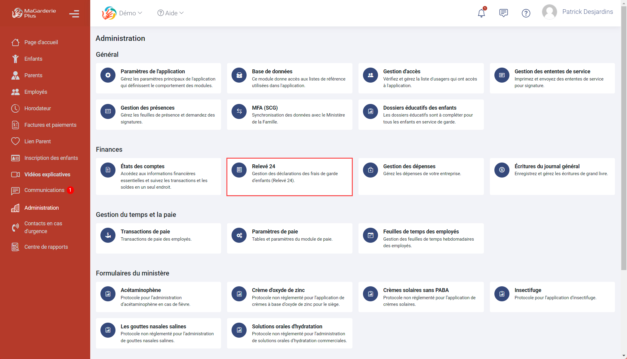 Module de production des relevés 24 Module de production des relevés 24