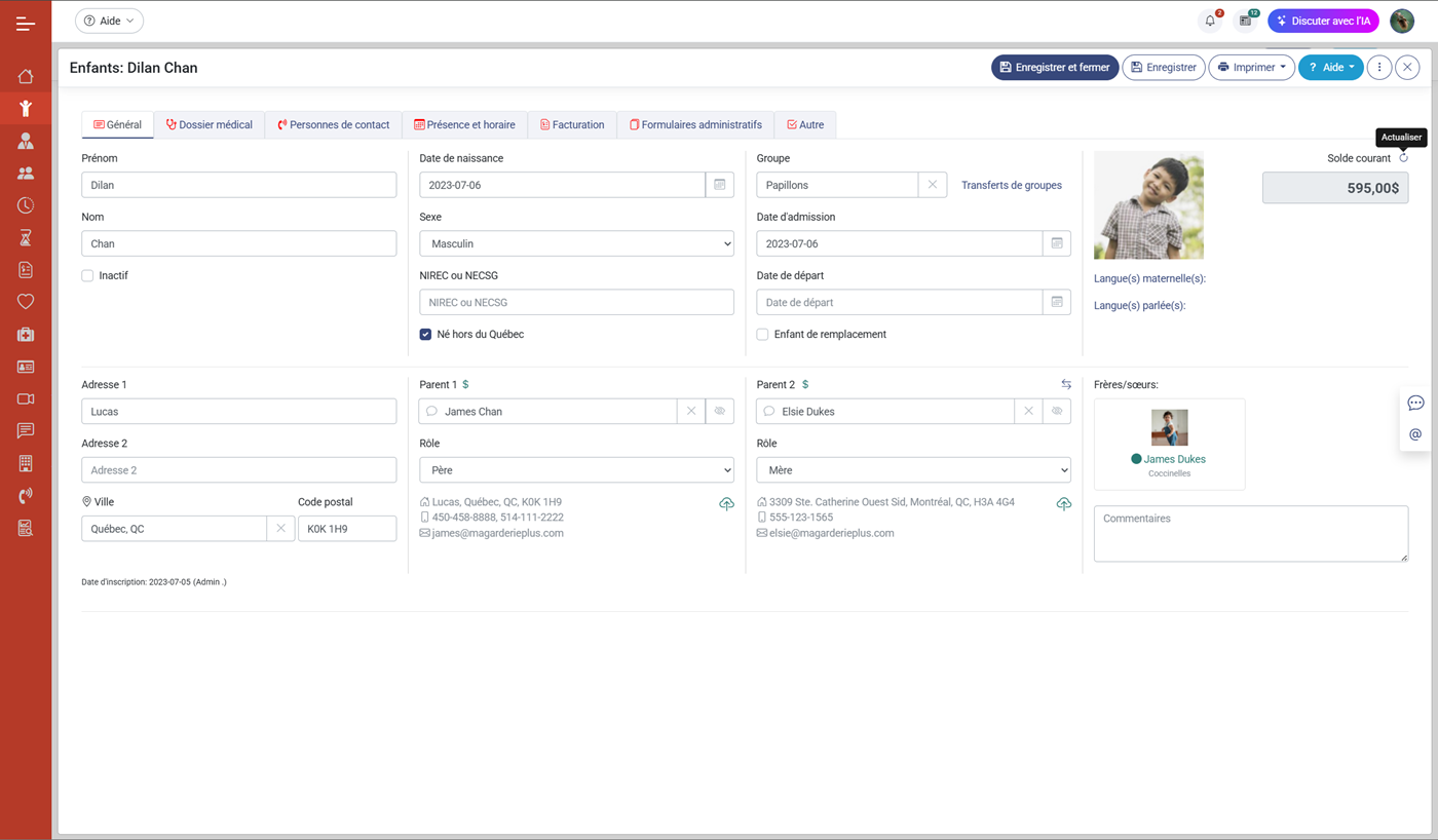 MaGarderie Plus Gestion des fiches d'enfants